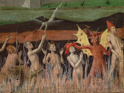 Auferstehung der Toten, Dämon, Detail aus der Krönung der Jungfrau, 1453-54 von Enguerrand Quarton